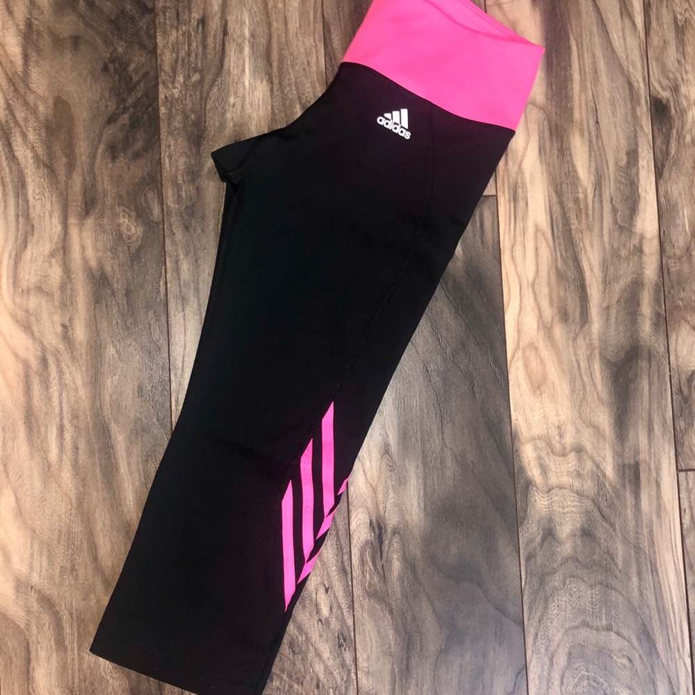 Adidas workout capris. Black and pink.